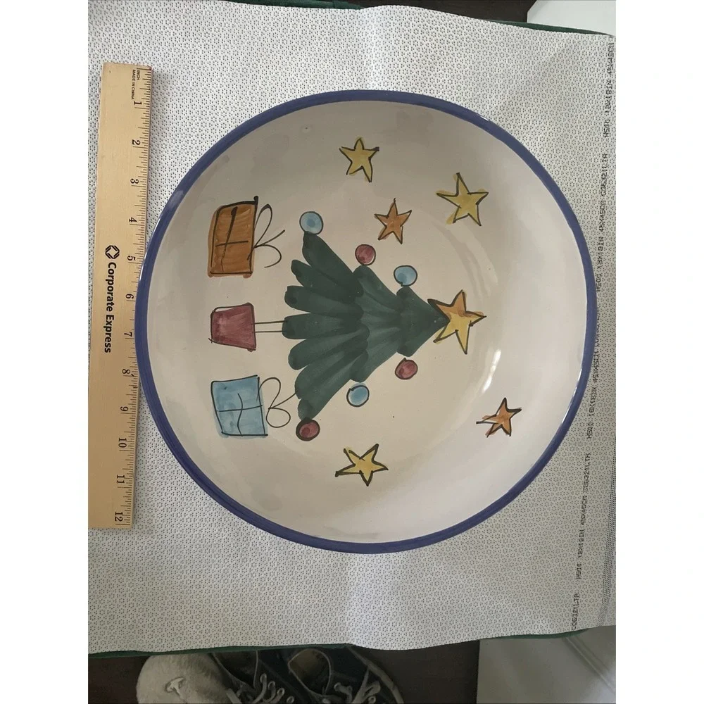 Vietri NATALE BLUE Christmas Tree Holiday Large Serving Bowl Italy